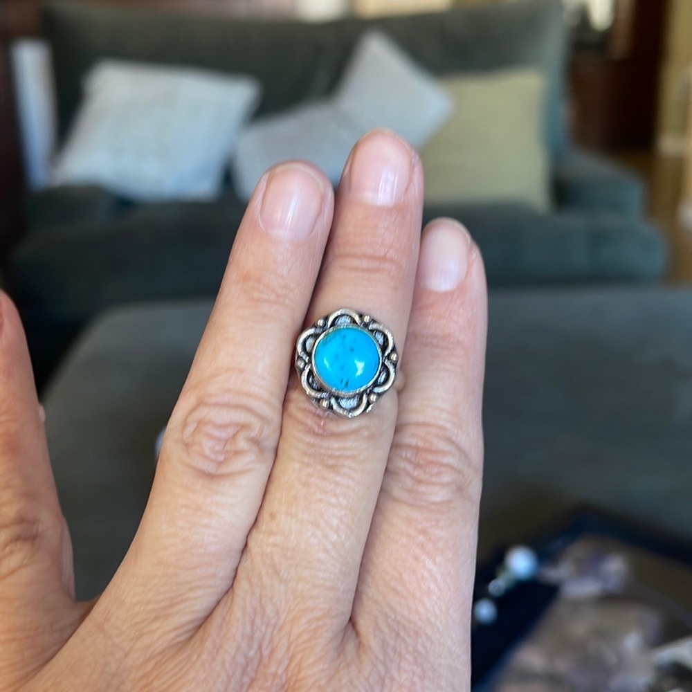 Size 7 Ring Sterling Plated Dyed Hemitite